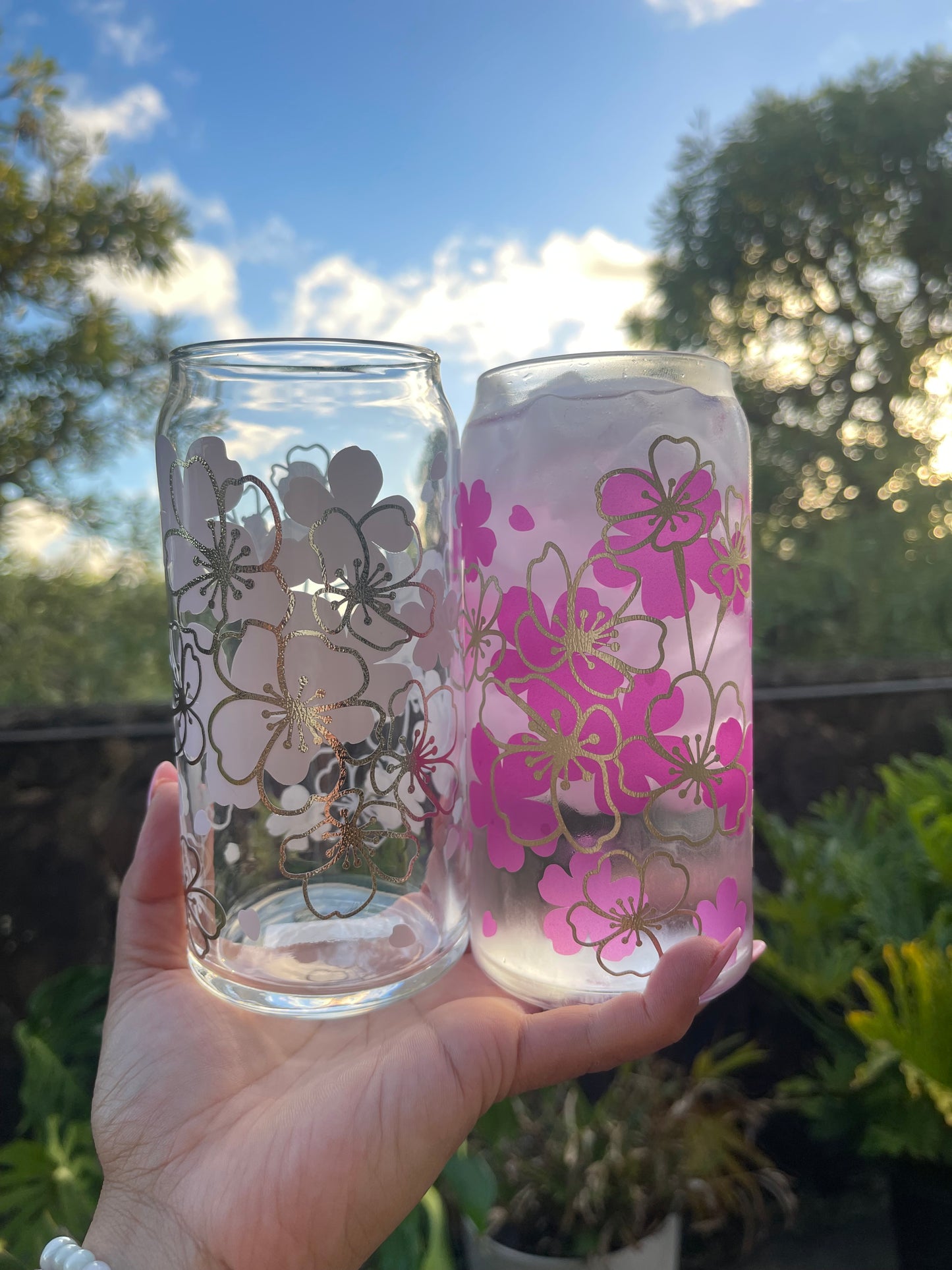 Pink Color Changing Cherry Blossom (Sakura) design glassware