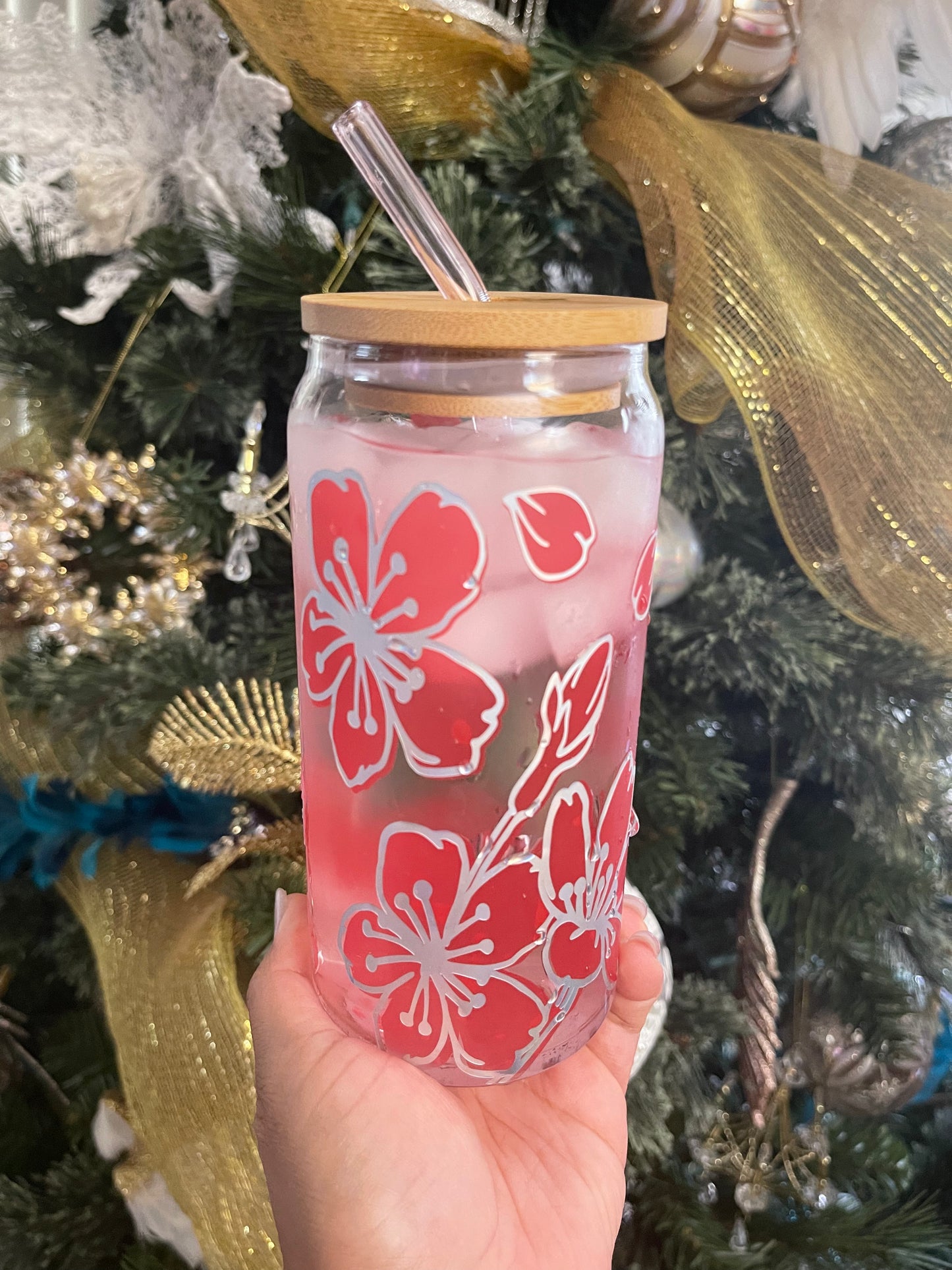 Red Color Changing Cherry Blossom (Sakura) design glassware