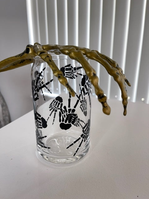 Halloween Can Glass w/Lid Skeleton Peace