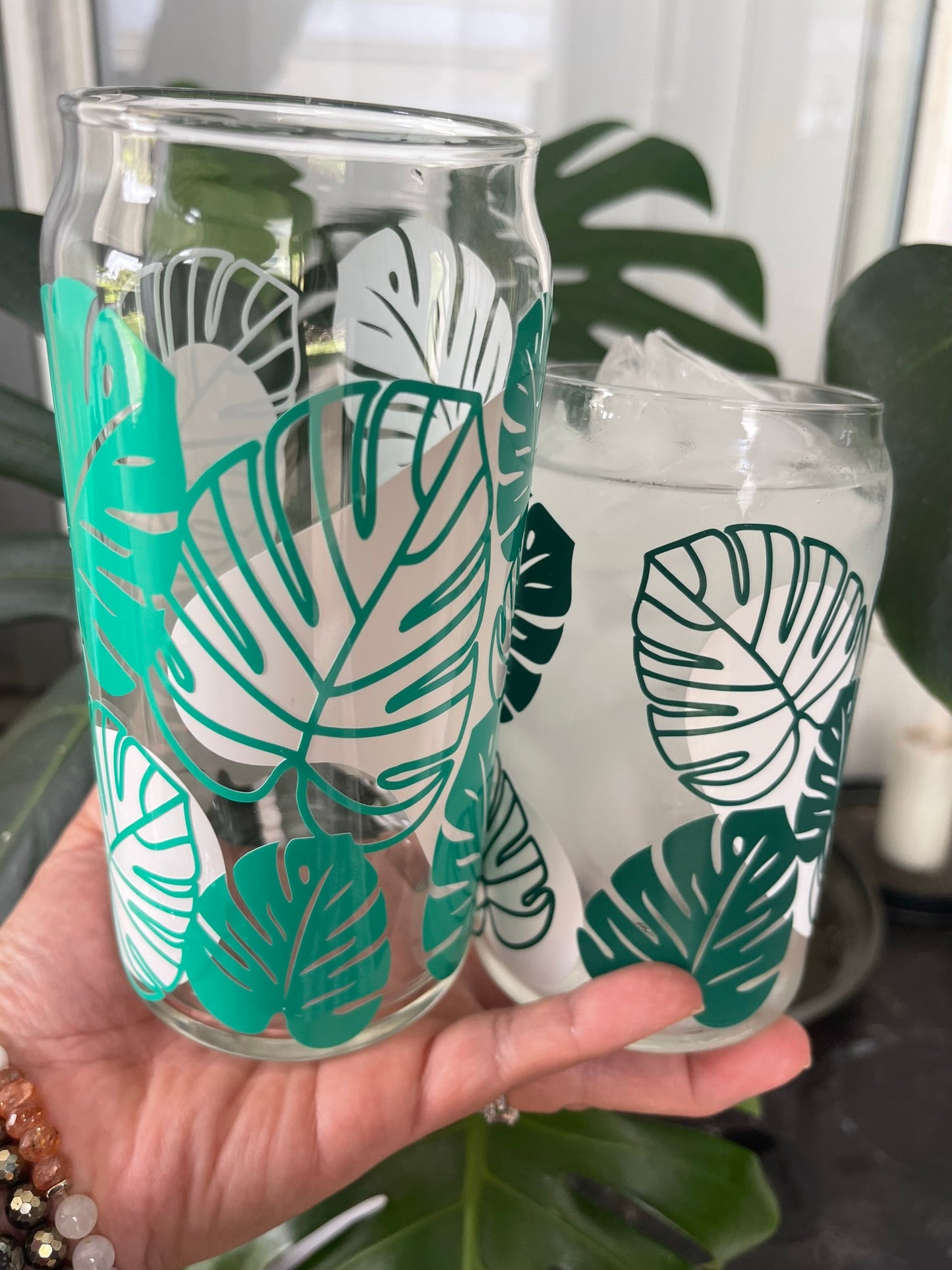 Boho Monstera Cold Color changing permanent vinyl libbey can glass cup